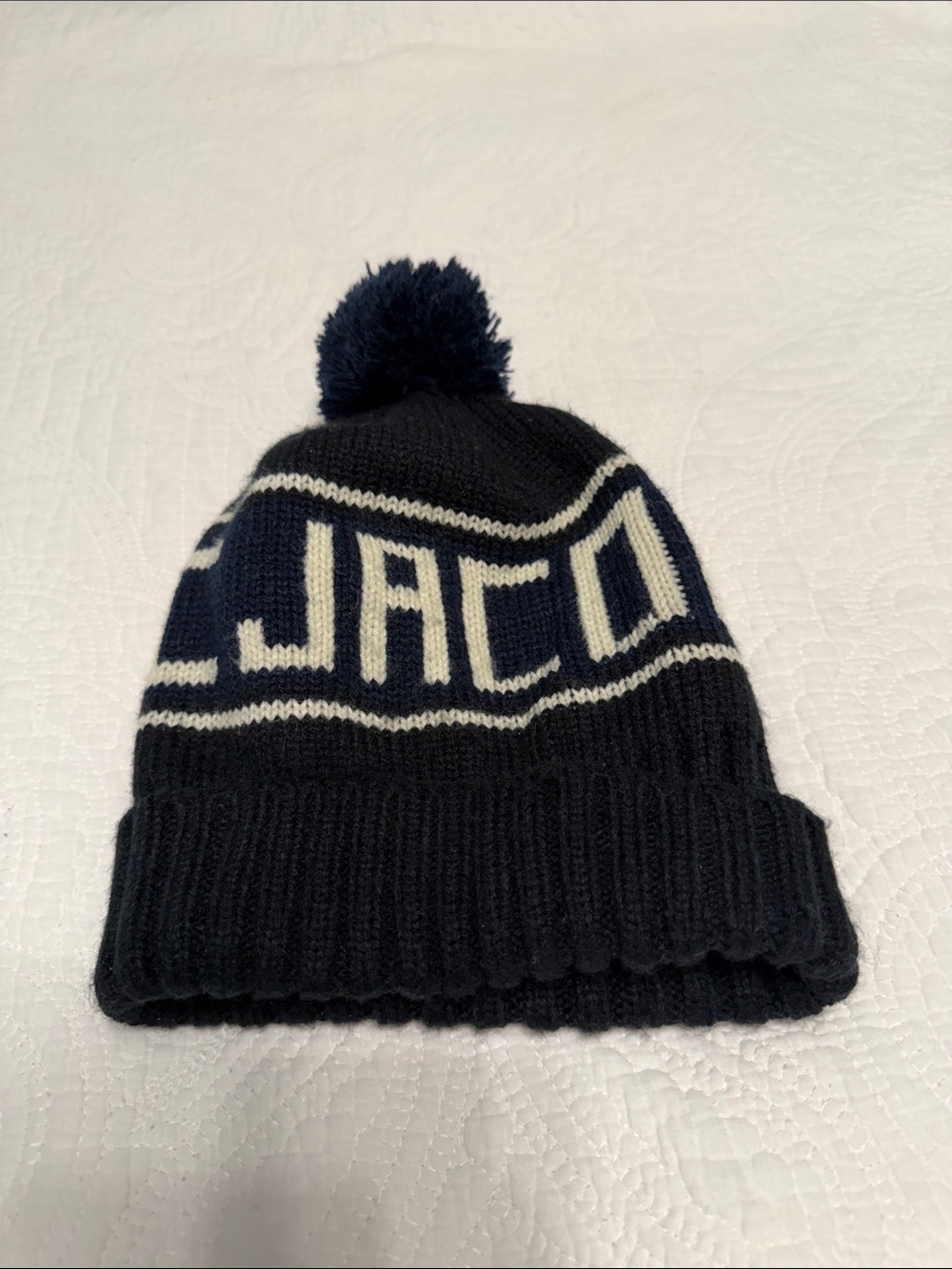 Marc Jacobs Kids Navy and Cream Pom Knit Beanie
